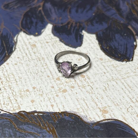 Vintage Sterling silver and pink mauve stone ring CZ October Birthstone size 6 - Picture 4 of 10